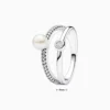 Anillo De Plata Perla Doble Banda