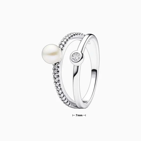 Anillo De Plata Perla Doble Banda