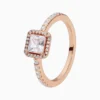 Anillo De Plata Rosa Halo Cuadrado
