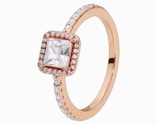 Anillo De Plata Rosa Halo Cuadrado Anillo De Plata Rosa Halo Cuadrado