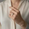 Anillo De Plata Rosa Halo Cuadrado
