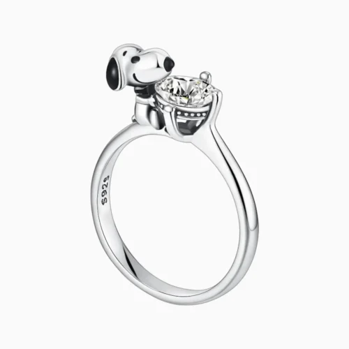 Anillo De Plata Snoopy Brillante