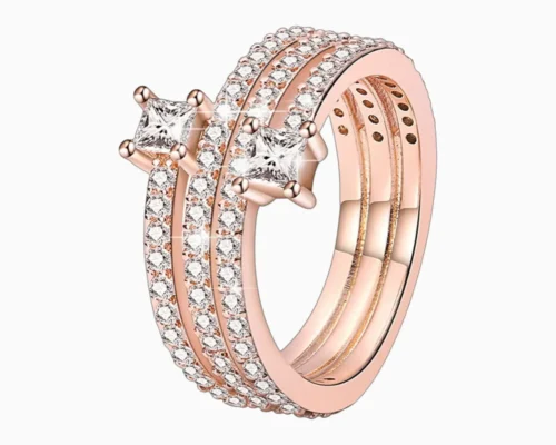 Anillo De Plata Triple Banda Pave