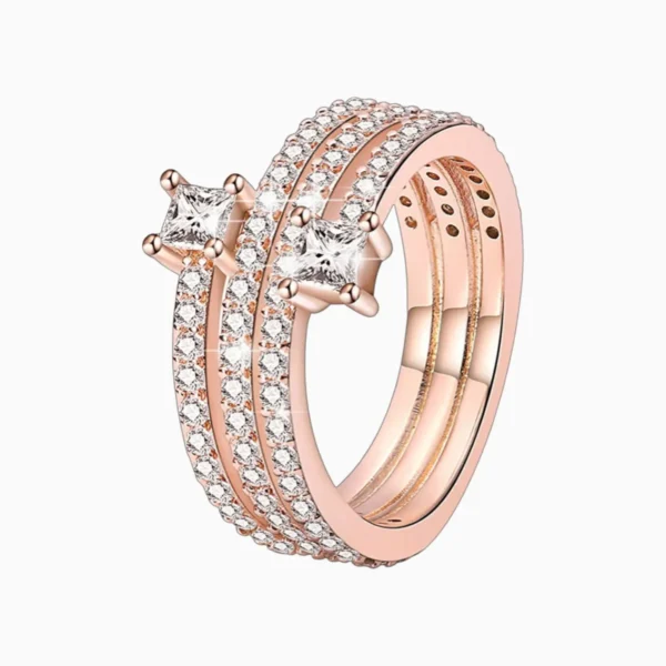 Anillo De Plata Triple Banda Pave Rosa