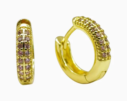 Aretes Arracadas De Oro Doble Fila Pave