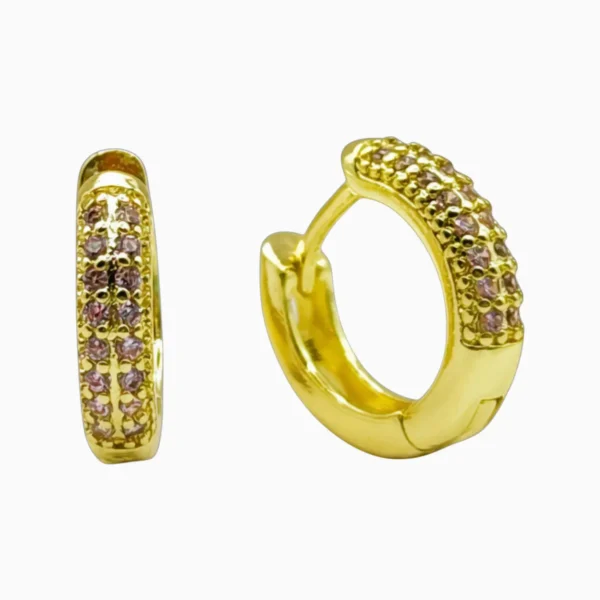 Aretes Arracadas De Oro Doble Fila Pave