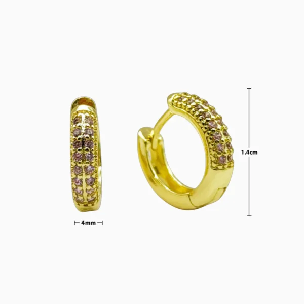 Aretes Arracadas De Oro Doble Fila Pave