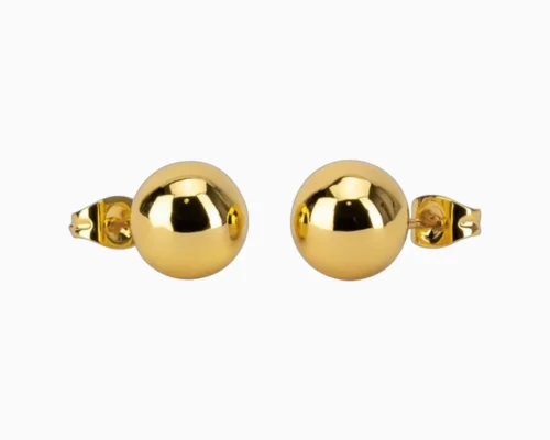 Aretes Broquel De Acero Bola Dorada 10