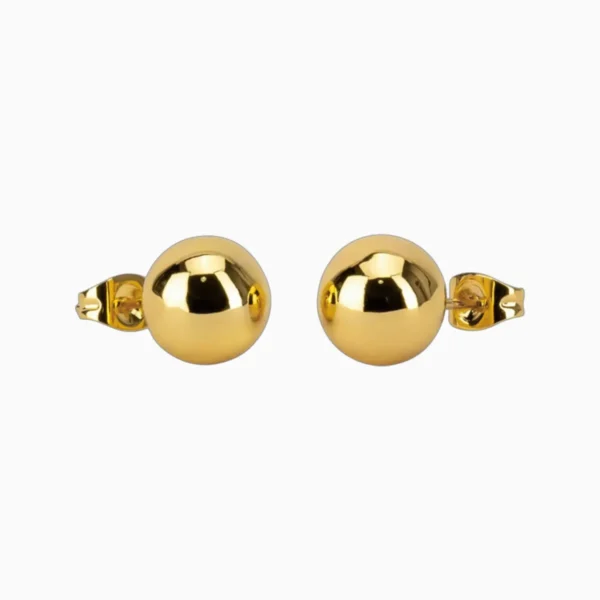 Aretes Broquel De Acero Bola Dorada 10