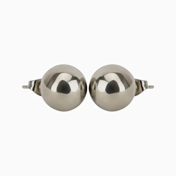 Aretes Broquel De Acero Bola Plateada