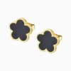 Aretes Broquel De Acero Flor 5 Hojas Negro