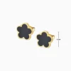 Aretes Broquel De Acero Flor 5 Hojas Negro