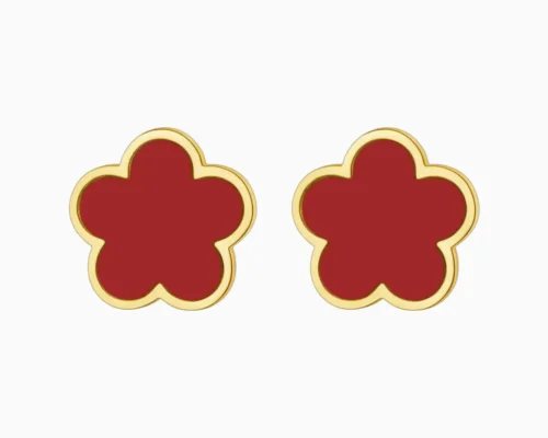 Aretes Broquel De Acero Flor 5 Hojas Rojo Aretes Broquel De Acero Flor 5 Hojas Rojo