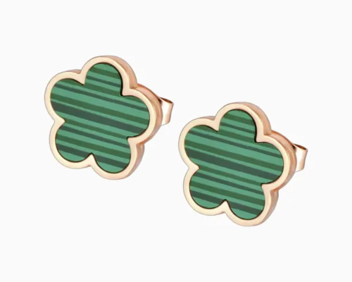 Aretes Broquel De Acero Flor 5 Hojas Verde Aretes Broquel De Acero Flor 5 Hojas Verde