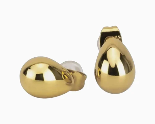 Aretes Broquel De Acero Gota Dorada