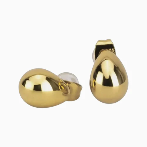 Aretes Broquel De Acero Gota Dorada