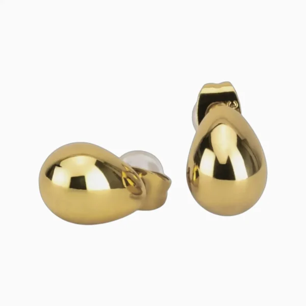 Aretes Broquel De Acero Gota Dorada