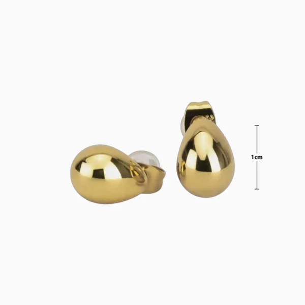 Aretes Broquel De Acero Gota Dorada