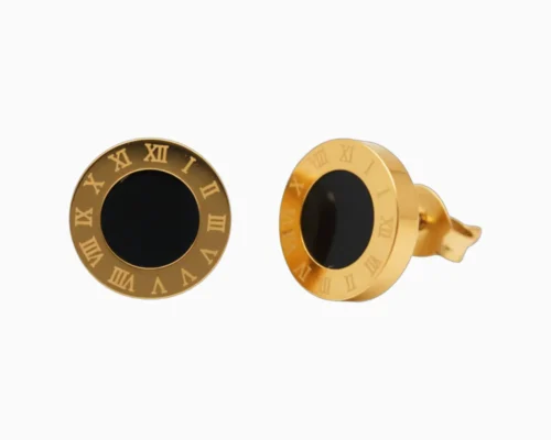 Aretes Broquel De Acero Redondo Numeros Romanos Dorado Aretes Broquel De Acero Redondo Numeros Romanos Dorado