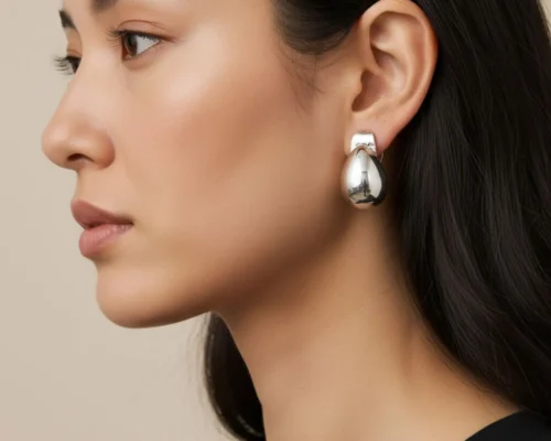 Aretes Broquel De Gota Plateada
