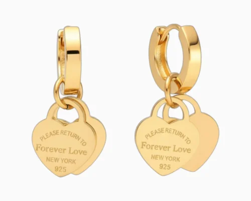 Aretes Huggies De Acero Amor Dorado