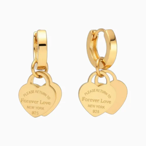Aretes Huggies De Acero Amor Dorado