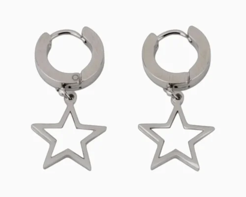 Aretes Huggies De Acero Estrella Plateada 1