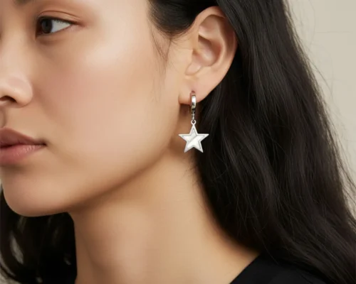 Aretes Huggies De Acero Estrella Plateada 1