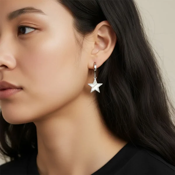 Aretes Huggies De Acero Estrella Plateada 1
