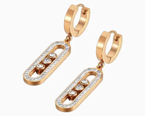 Aretes Huggies De Acero Movimiento Cincel Rosa