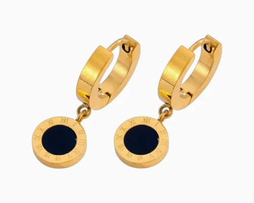 Aretes Huggies De Acero Numeros Romanos Dorado