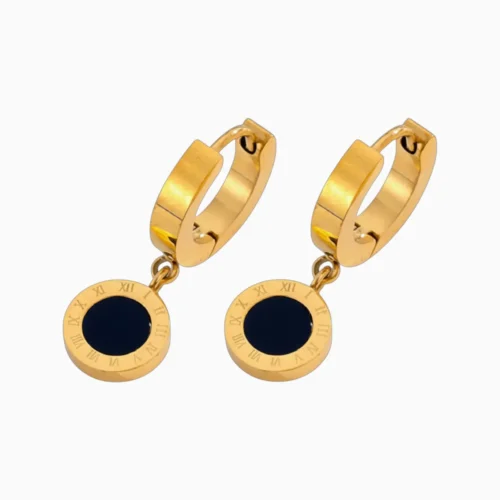 Aretes Huggies De Acero Numeros Romanos Dorado
