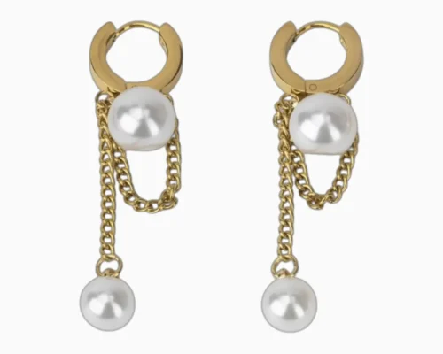 Aretes Huggies De Acero Perlas Dorado