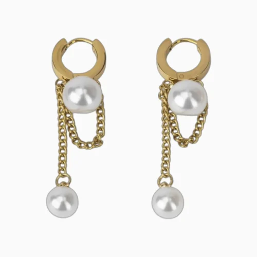 Aretes Huggies De Acero Perlas Dorado