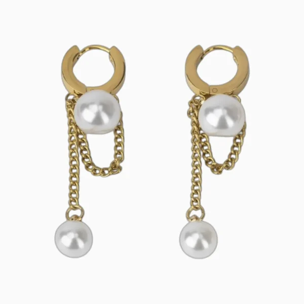 Aretes Huggies De Acero Perlas Dorado