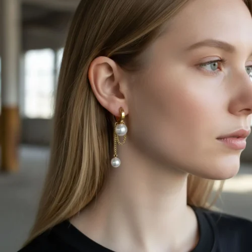 Aretes Huggies De Acero Perlas Dorado