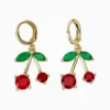 Aretes Huggies De Oro Cereza Roja