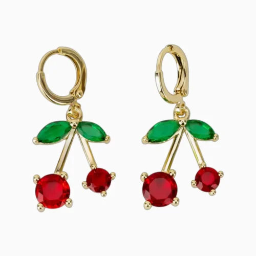 Aretes Huggies De Oro Cereza Roja