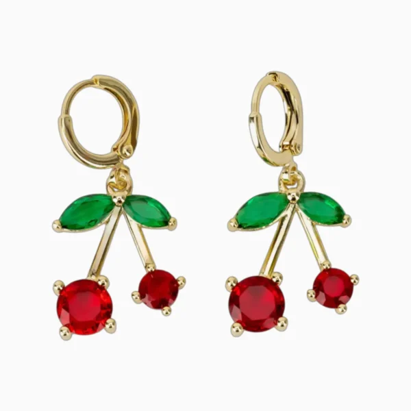 Aretes Huggies De Oro Cereza Roja
