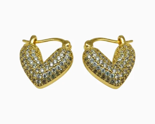 Aretes Huggies De Oro Corazon Brillante