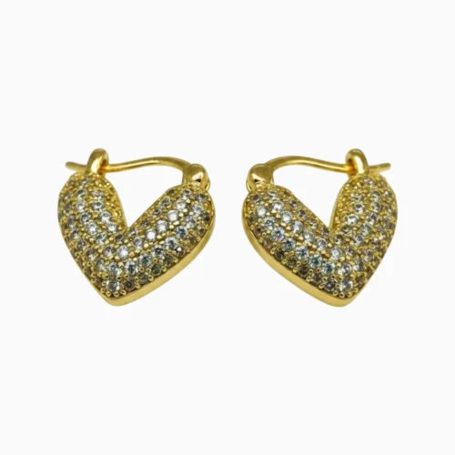 Aretes Huggies De Oro Corazon Brillante