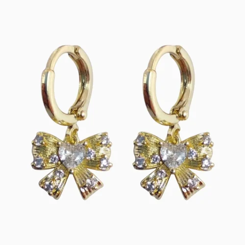 Aretes Huggies De Oro Moño Brillante