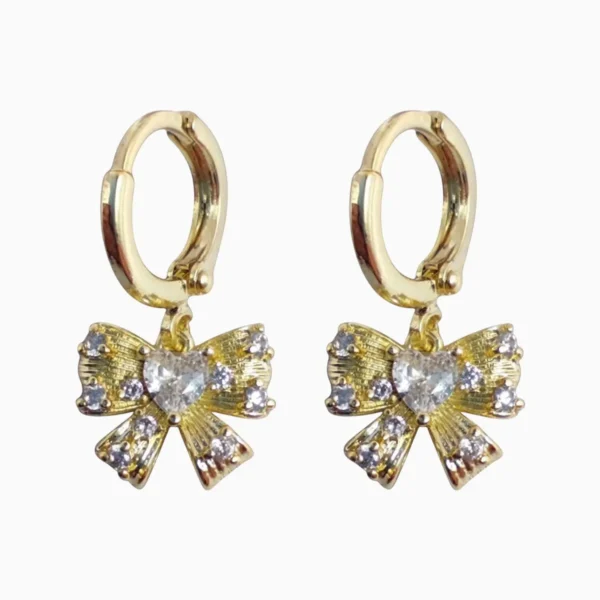 Aretes Huggies De Oro Moño Brillante Aretes Huggies De Oro Moño Brillante