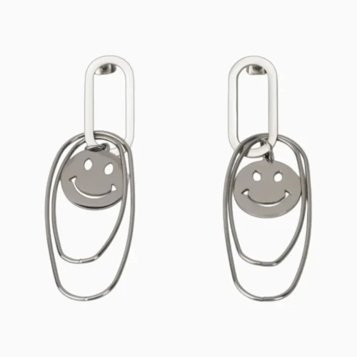 Aretes Largos De Acero Carita Feliz