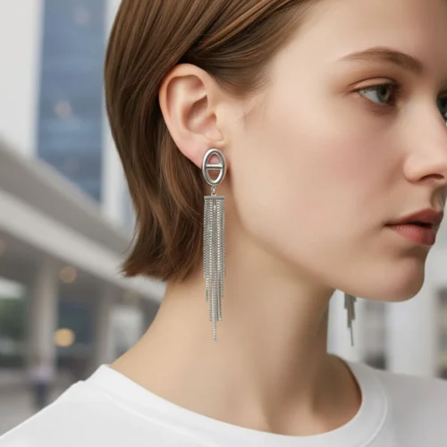 Aretes Largos De Acero Colgantes De Cubo