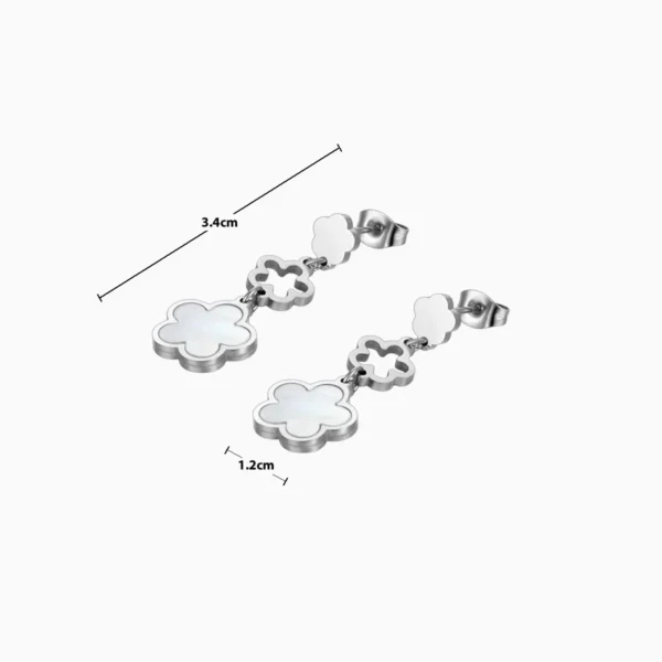 Aretes Largos De Acero Flor 5 Hojas Blanco