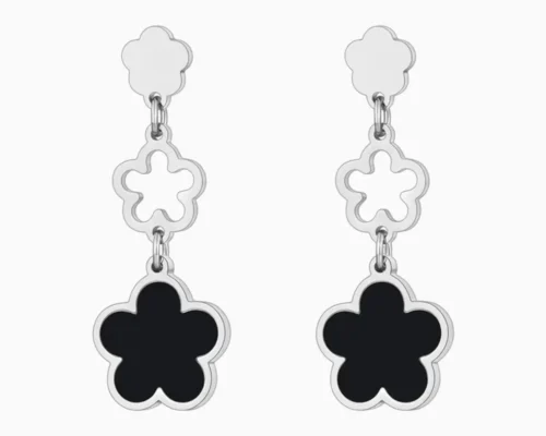 Aretes Largos De Acero Flor 5 Hojas Negro