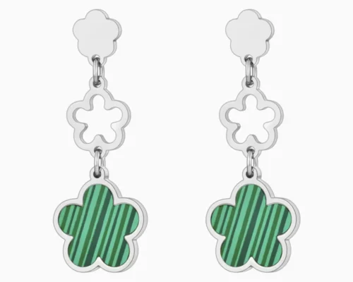 Aretes Largos De Acero Flor 5 Hojas Verde