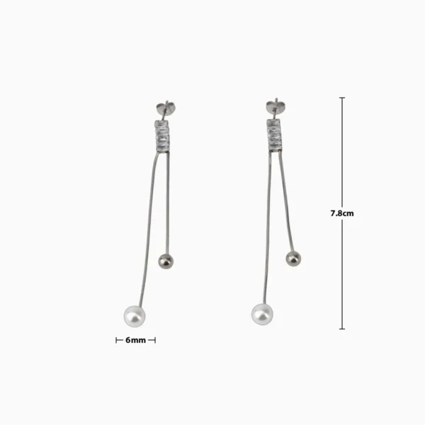 Aretes Largos De Acero Piedras y Perla