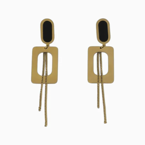Aretes Largos De Acero Rectangulo Dorado